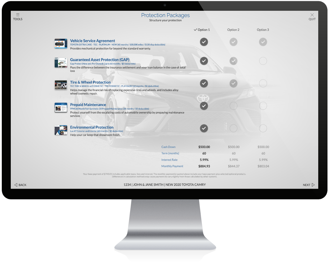 ImpactMenu interactive electronic cloud-based F&I menu software for finance and product presentation, interactive tools, videos, graphs, and custom sales presentations. Remote presentation streaming with screen sharing.